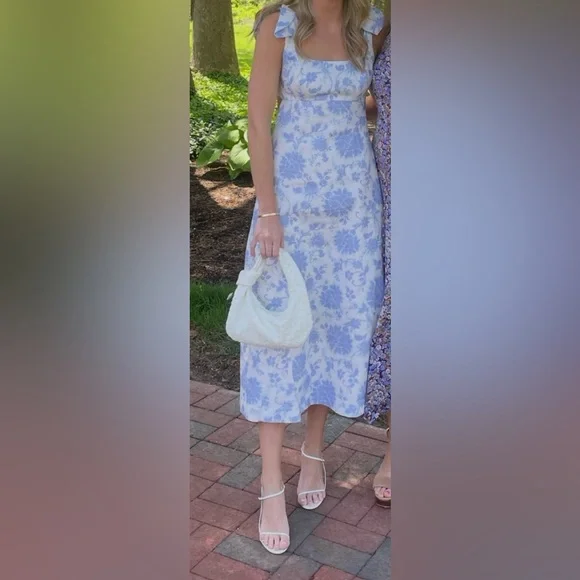 Zimmermann Post Card Tie Shoulder Midi Dress Blue Tonal Florall size 1 - Picture 6 of 6